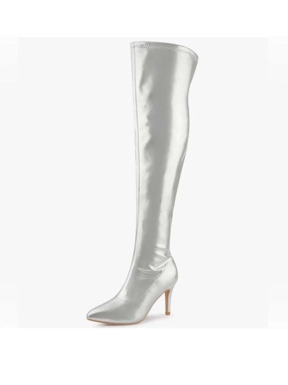 Silver Metallic Over Knee Boots Pointed Toe Size 6.5 Heel boots